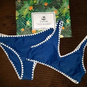 Blue and White Crochet Trim Sporty Bikini